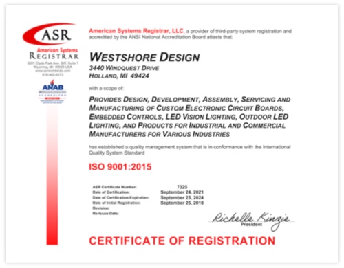 Westshore Electronics, ISO Certification